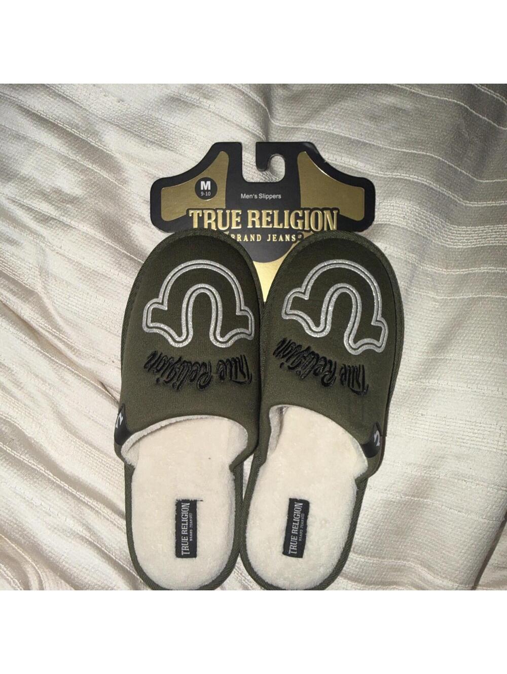 True Religion Horseshoe Logo Slippers Men's Size medium 9-10 green NEW!
